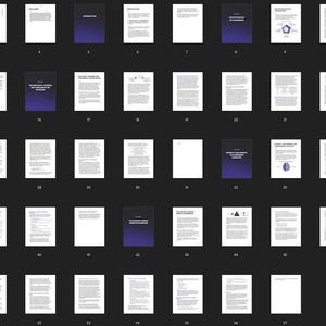 May include: A digital document grid displaying fifty-seven pages of a report titled Psychology of Conversions. The layout features a mix of white pages with black text and dark purple gradient pages with white headings, organized in a structured grid.