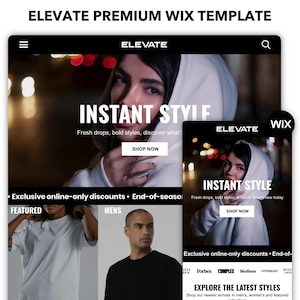 May include: Website screenshot of an online clothing store called "Elevate" featuring a model wearing a white hoodie and the text "Instant Style" with the tagline "Fresh drops, bold styles, discover what's new today".