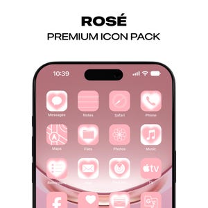 May include: A pink and white iPhone screen with a custom icon pack. The icons are all in the shape of a heart and have a white outline. The icons include Messages, Notes, Safari, Phone, Maps, Files, Photos, Music, Reminders, Mail, Find My, TV, Facebook, and a heart icon.