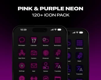 Premium Pink and Purple Neon App Icons | Neon | iOS 18 Homescreen | Modern Sleek Dark Mode Icon Pack | Android Icons | Minimal iPhone Icons