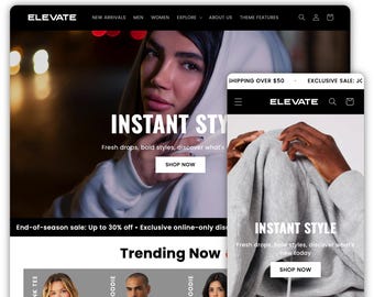 Elevate Shopify Theme | Shopify Theme Template | Fashion Shopify Theme | Shopify Clothing | Website Design Template | Shopify Website