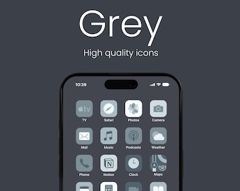 Grey Minimal App Icons for iPhone & Android (230+)(Digital Download)