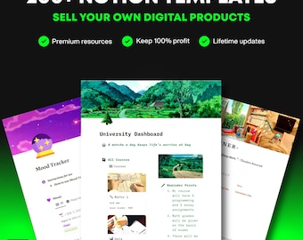 200+ Notion Templates Bundle, MRR Resell Rights, Digital Business, Notion Template, Notion Calendars, Notion Journals, Notion Planners