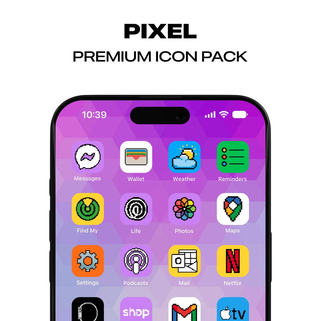 Pixel iPhone App Icons Homescreen Icons 8 Bit Pixel Home Screen Widgets ...