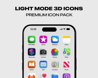 3D iOS Light Mode App Icons | Minimal Stunning iOS 14 | iOS 18 Homescreen | Modern Sleek Icon Pack | Social Media Phone for iPhone & Android