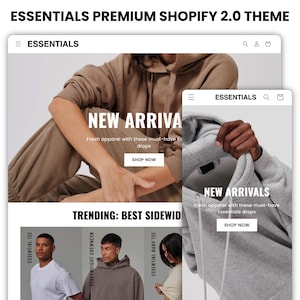 Tema Shopify Essentials / Template tema Shopify 2.0 / Tema Shopify per la moda / Shopify per l'abbigliamento / Template per la progettazione di siti web / Sito web Shopify
