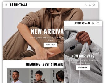 Essentials Shopify Theme | Shopify Theme Template | Fashion Shopify Theme | Shopify Clothing | Website Design Template | Shopify Website