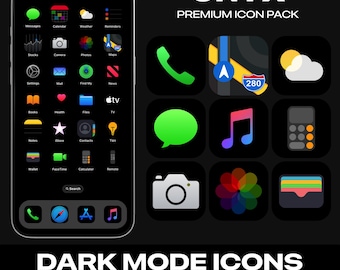 Dark Mode iOS Onyx Black App Icons Dark Minimal Stunning iOS 14 Homescreen Modern Sleek Icon Pack Social Media Phone for iPhone & Android