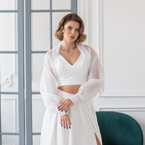 Organza Bolero Ärmel Hochzeit, Organza Kleid Topper, Organza Bolero Langarm, Schiere Hochzeit Topper, Braut Overlay Top, Schiere Braut Abdeckung oben