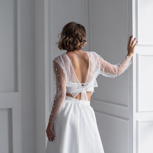 Pearl bridal topper, Wedding bolero beaded, Wedding topper blouse, Beaded wedding dress topper, Pearl shrug, Wedding bolero long sleeve