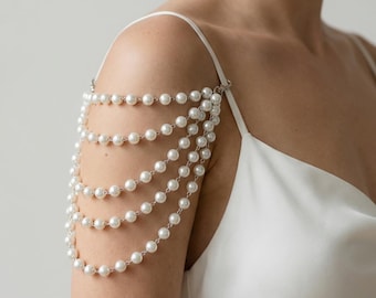 Pearl Shoulder Jewelry, Bridal Arm Chain, Wedding Shoulder Necklace, Pearl Strap Accessory, Bridal Shoulder Drape