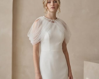 Schulterfreier Brautüberwurf, Tüll Hochzeit Schulter-Schmuck, Perlen-Ausschnitt-Braut-Wrap, Schiere Netz Capelet, Braut Schulter Schmuck