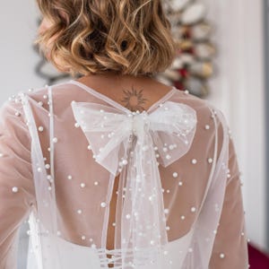 Pearl wedding topper, Bridal topper beaded, Wedding bolero long sleeve, Wedding bolero pearl, Pearl overlay top, Pearl bridal coverup