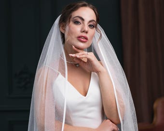 Satin trim veil, Satin edge wedding veil, Sparkle veil cathedral, Glitter wedding veil,  Glitter bridal veil, Shimmer wedding veil