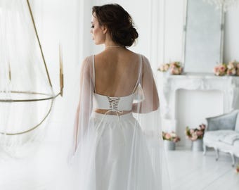 Bridal cape wings, Tulle cape veil, Wedding wing veil, Wedding cape veil,Bridal cape veil sleeve,Wedding shoulder train,Bridal shoulder veil