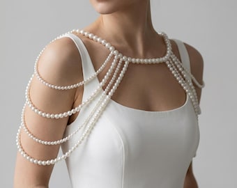 Pearl Shoulder Necklace Bridal, Wedding Shoulder Jewelry, Pearl Body Chain, Bridal Shoulder Drape, Elegant Bride Accessory, Pearl Arm Chain