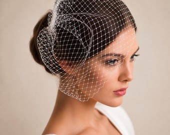 Velo de novia tipo jaula – Accesorio para el cabello de red blanca