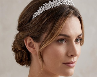 Kristall Blatt Braut Stirnband, Silberhochzeit Tiara, Strass Haarschmuck