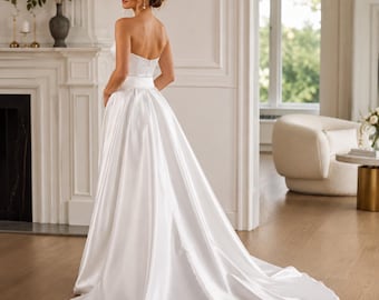Train de mariage amovible pour robe de mariée, surjupe amovible en satin, superposition de train cathédrale, accessoire de jupe de mariée