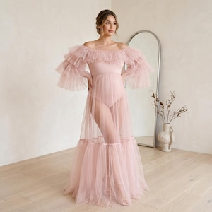 sheer maternity maxi dress Momyknows White Off Shoulder 3D Flowers Grenadine Sheer Bodycon Elegant Beach Photoshoot Baby Shower Maternity Maxi Dress, White / 3XL