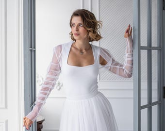 Sheer bolero wedding, Bridal bolero tulle, Wedding bolero long sleeve, Bridal shoulder cover, Sheer bridal cover up, Wedding shrug plus size