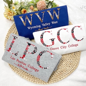 Custom College Embroidered Sweatshirt with Floral Letter , College University High School Crewneck, Graduation / Back to College Gift