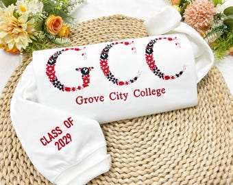 Custom College Embroidered Sweatshirt, Floral Letter Embroidered Hoodie, College University High School Crewneck, Graduation Gift For Friend