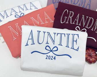Personalized Embroidered New Auntie Sweatshirt for Aunt to be ,New Aunt Gift,Pregnancy Announcement, Mothers Day Shirt