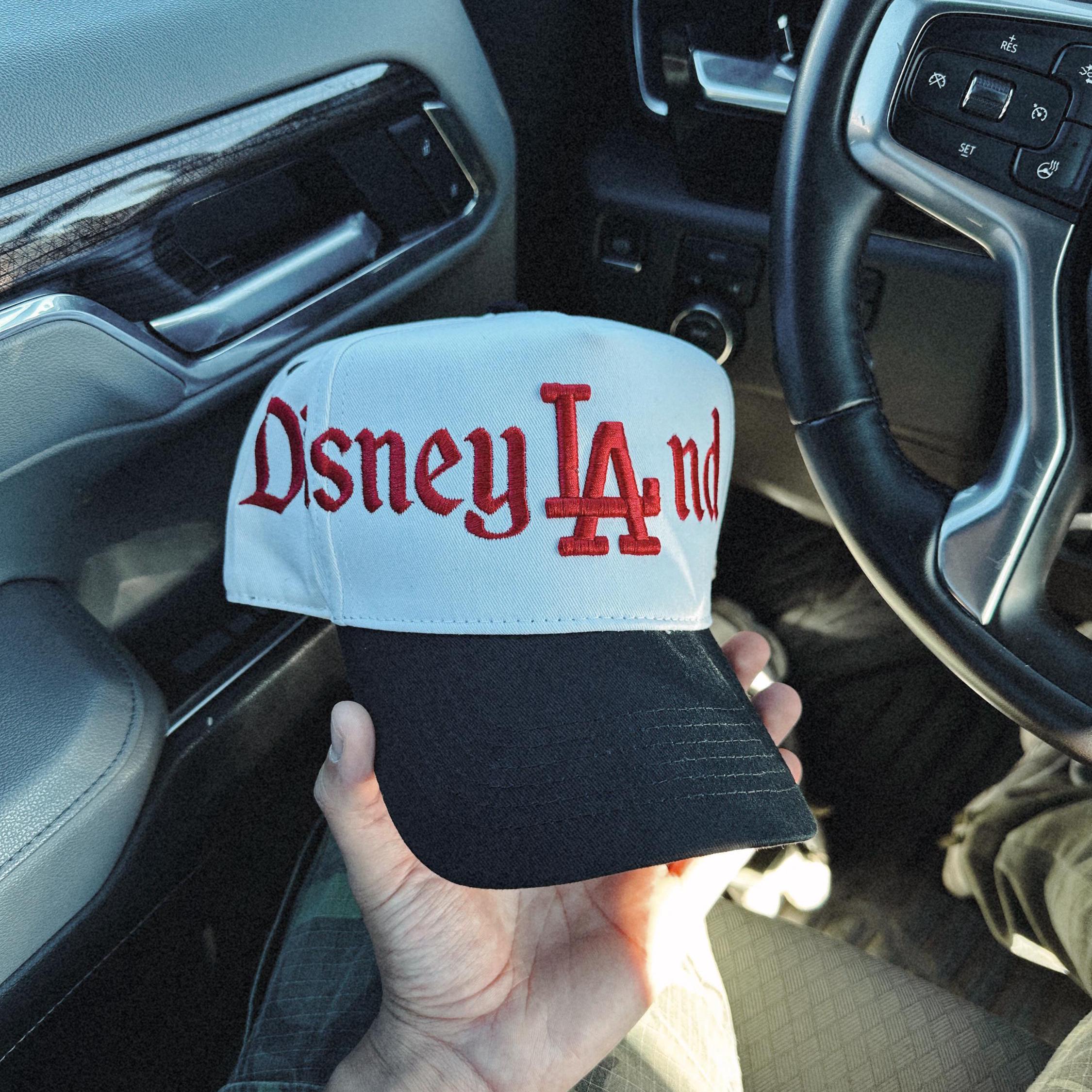 Disneyland LA Snapback-hoed met 5 panelen in wit en zwart | Disneyland 'LA'-hoeden | DisneyLA Snapback-hoed, verstelbare gebogen snapback-hoed