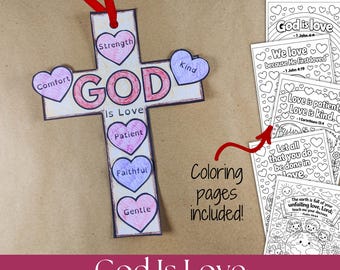 Christian Kids Craft, Christian Cross craft, Bible Activity, Sunday School Printable, God Is Love Craft, Digital Download