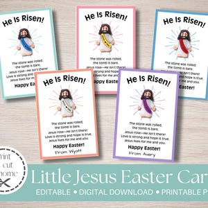 Tarjetas de Pascua editables con el Niño Jesús, etiquetas para la escuela dominical cristiana (PDF imprimible)
