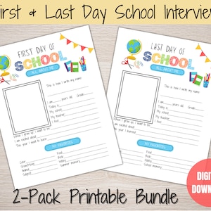 First and Last Day Of School Printable, Back to school Questionnaire, School Interview, Kids Keepsake, School Keepsake, All About Me