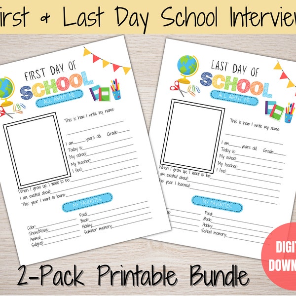 First and Last Day Of School Printable, Back to school Questionnaire, School Interview, Kids Keepsake, School Keepsake, Kid's Memory Journal