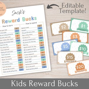 EDITIERBARE Kinder Belohnung Bucks Printable, Kinder Belohnung Gutscheine, Chore Bucks, Belohnungssystem für Kinder, gutes Behavior Bucks, Mom Bucks, Spielgeld