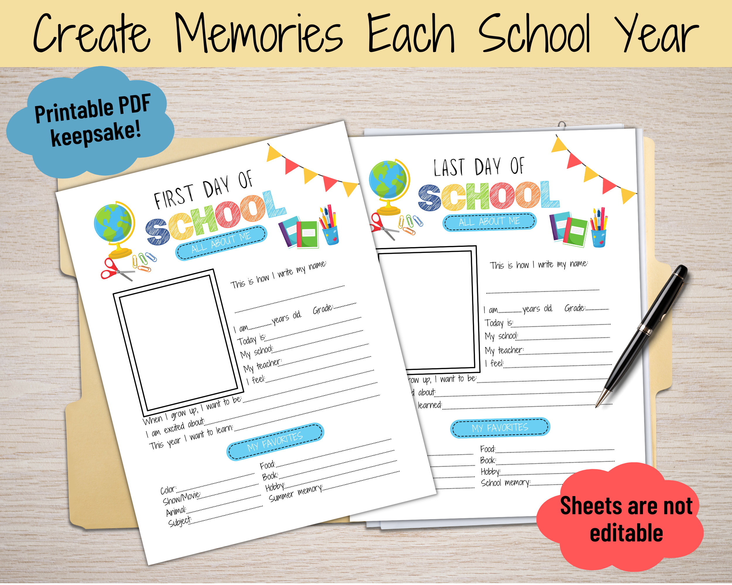 First and Last Day of School Printable Back to School - Etsy