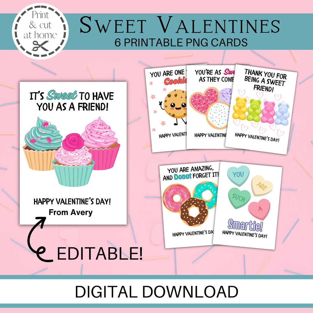 Sweet Valentine Cards for Kids, Kids Valentine Cards, Candy Valentine Cards, Printable School ...