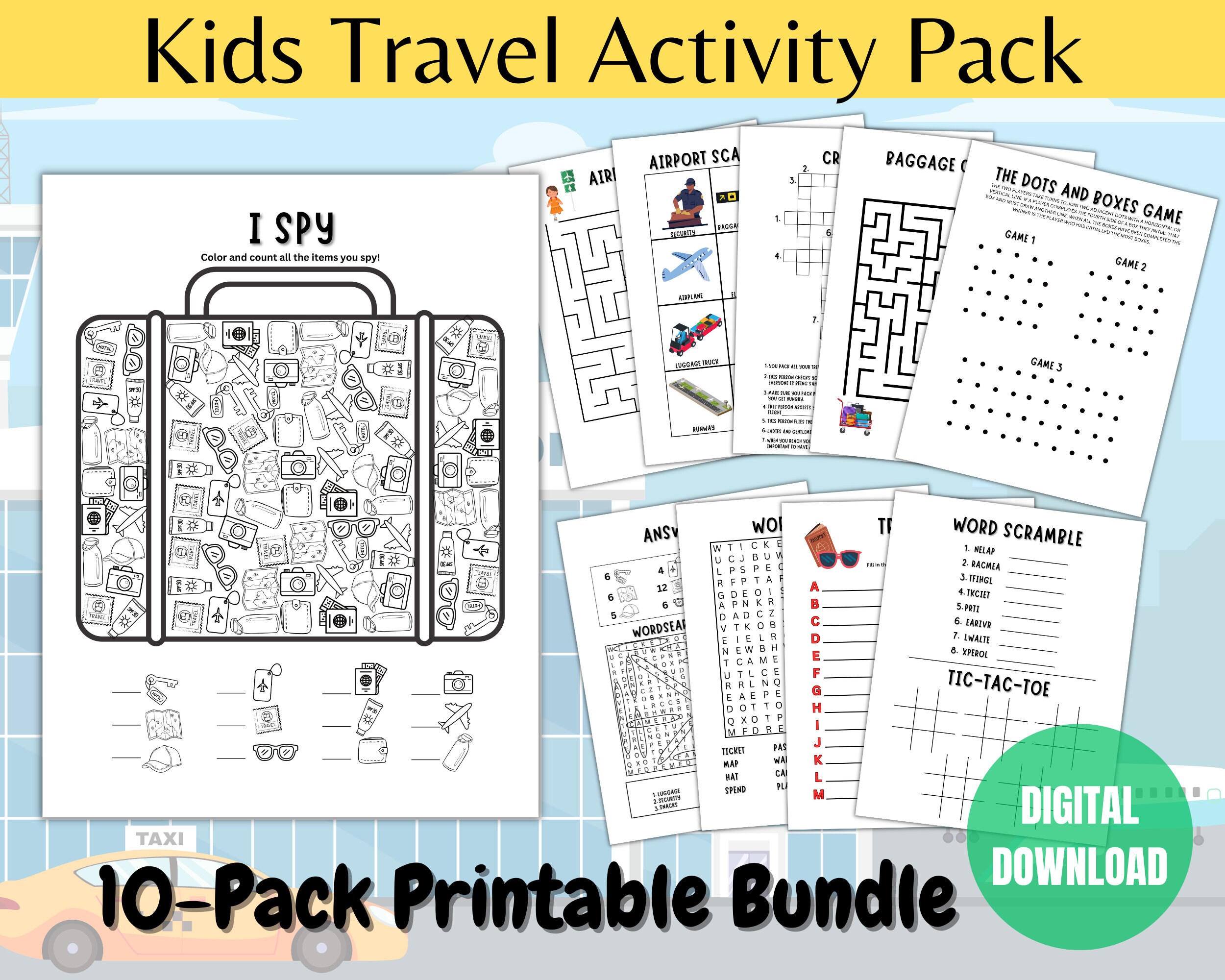 Printable Kids Travel Activities, Kids Travel Game, Travel Busy