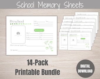 School Memory Book: Kids Keepsake Journal, Printable Interview (Digital Download)