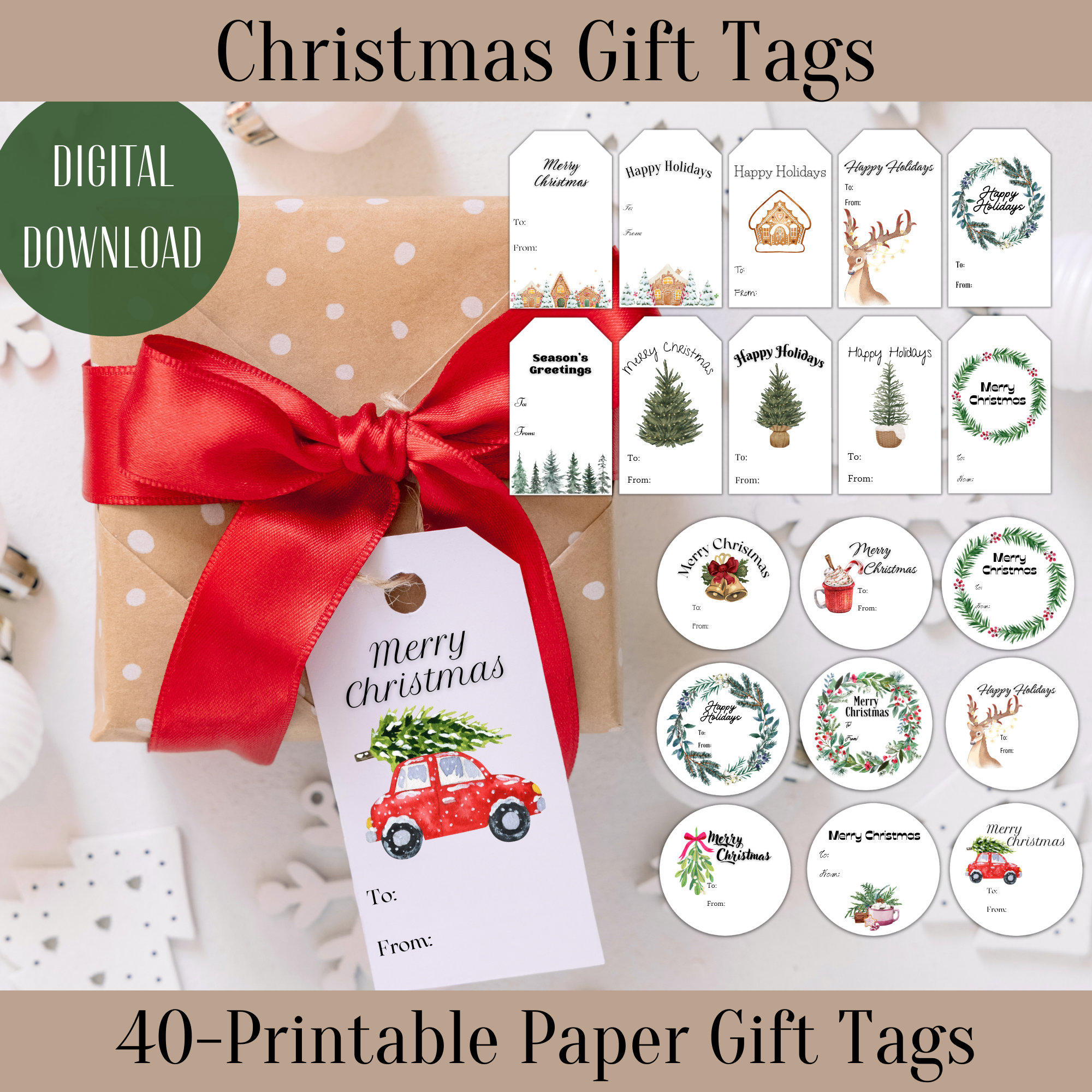 Printable Christmas Gift Tags, Christmas Tags, Printable Holiday Tags