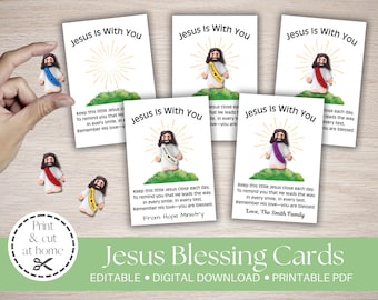 Editable Mini Jesus Figurine Favor Card Template | Pocket Jesus Card ...