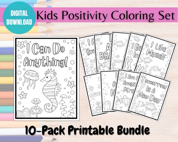 Kids Positivity Coloring Pages, Affirmation Art (Digital Download)