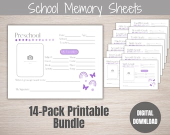Kids School Memory Book: Printable Interview, Preschool - 12th Grade (Digital Download)