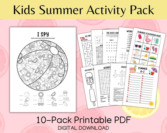 Summer Kids Activity Pack: 10-Page Printable Games (Digital Download)