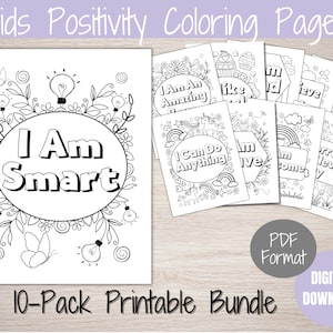 Kids Positivity Coloring Pages, Affirmation Coloring, Positive Mental Health Coloring, Printable Coloring, Affirmations for Kids, Self Love