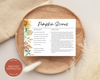 Editable Fall Recipe Card Template: Thanksgiving, Modern, Minimalist (Digital Download)