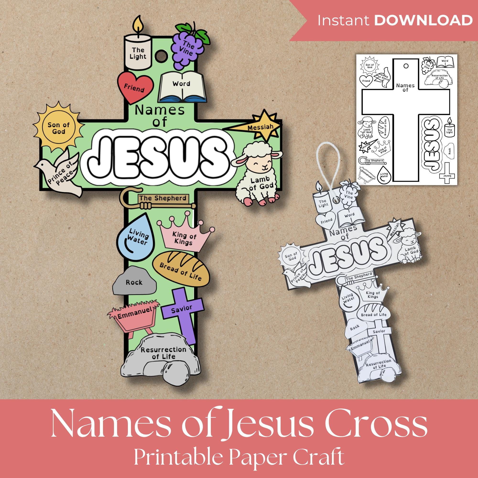 Names of Jesus Cross Craft Printable for Kids Christian Bible…