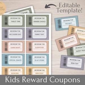 Editable Kids Reward Coupons: Chore Bucks Template (Digital Download)