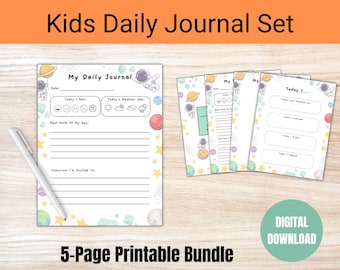Kids Daily Journal Printable: Gratitude Diary, Activity Drawing (Digital Download)