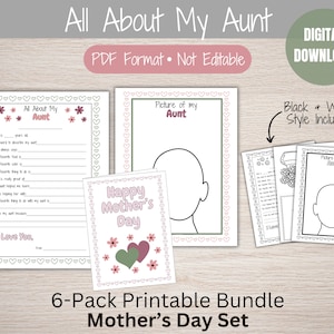 Muttertagsgeschenk, Alles über Tante, Alles über meine Tante zum Ausdrucken, Muttertag zum Ausdrucken, Fragebogen zum Muttertag für Tante, Muttertag für Tante