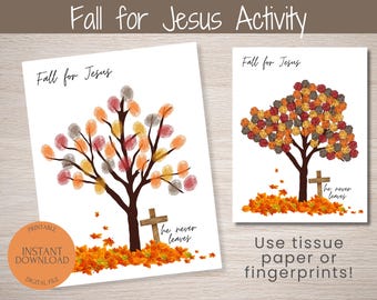 Fall For Jesus Tissue Paper Craft, Fall Bible Craft, Printable Fall Leaves Craft Toddlers Kids, Christian Preschool Sunday School Activity